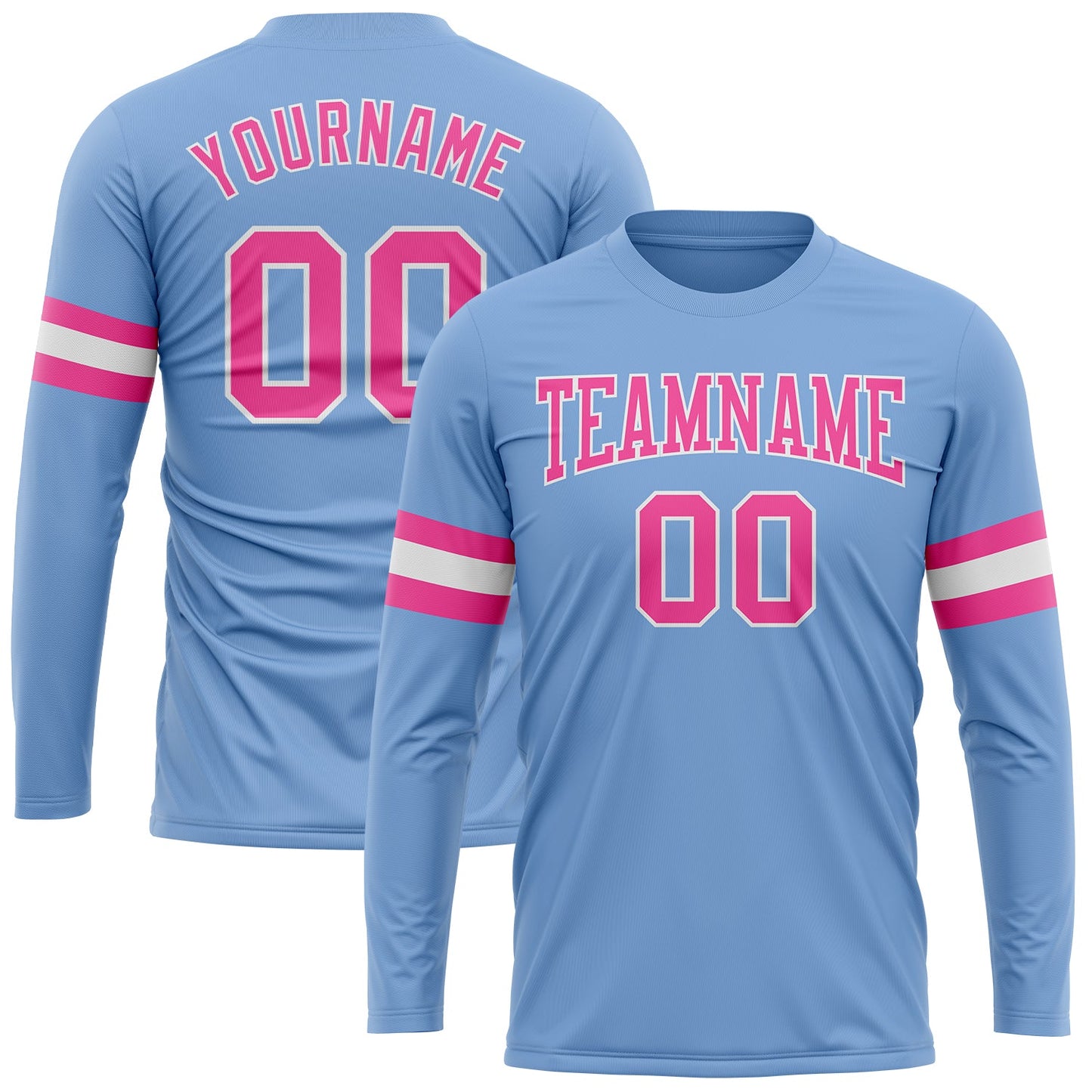 Custom Light Blue Pink-White Long Sleeve Performance T-Shirt - Main View