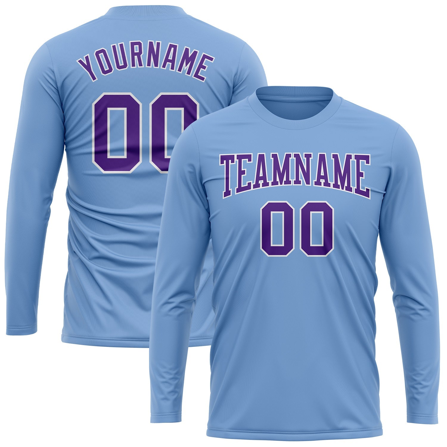 Custom Light Blue Purple-White Long Sleeve Performance T-Shirt view 2