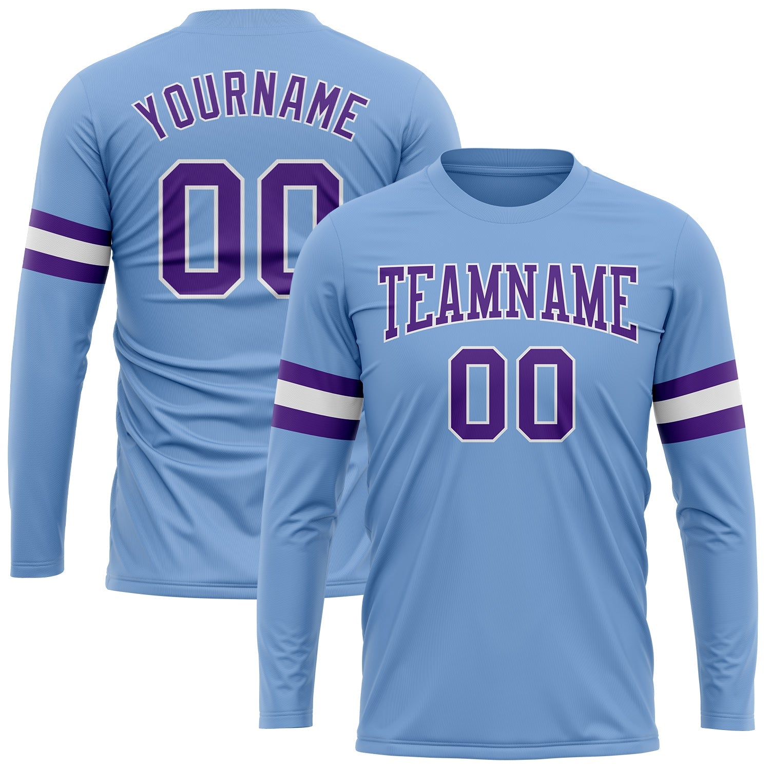 Custom Light Blue Purple-White Long Sleeve Performance T-Shirt - Main View