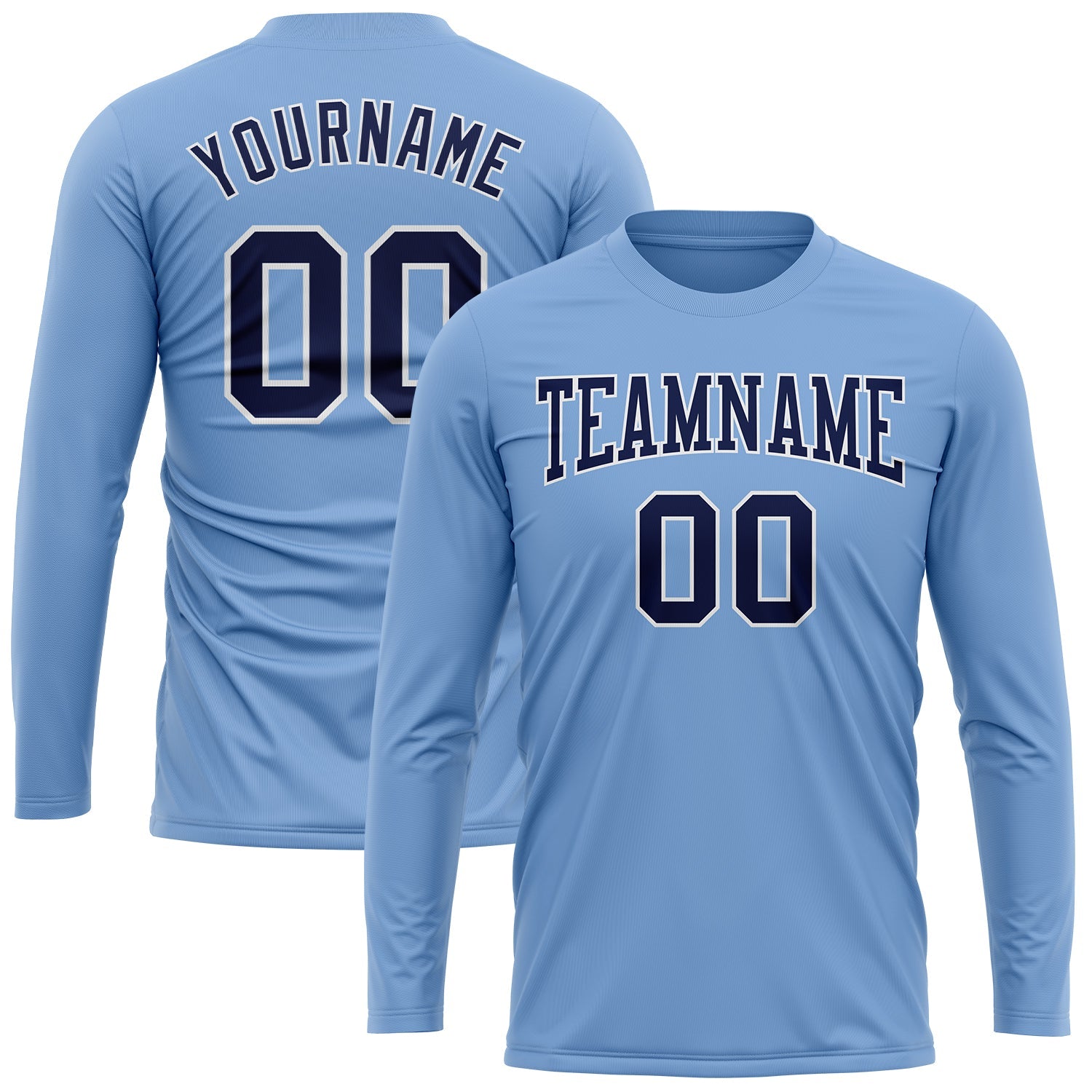 Custom Light Blue Navy-White Long Sleeve Performance T-Shirt view 2