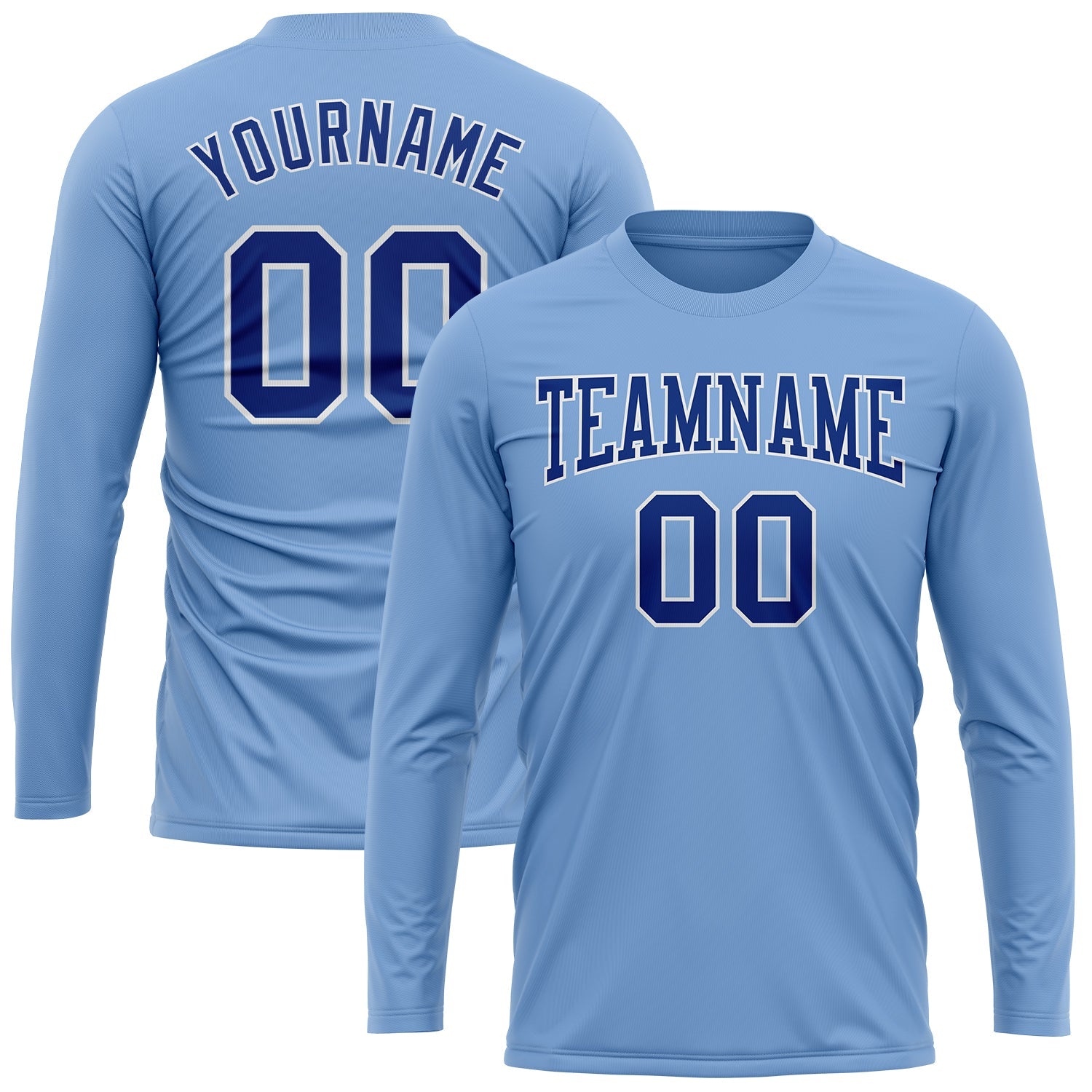 Custom Light Blue Royal-White Long Sleeve Performance T-Shirt view 2