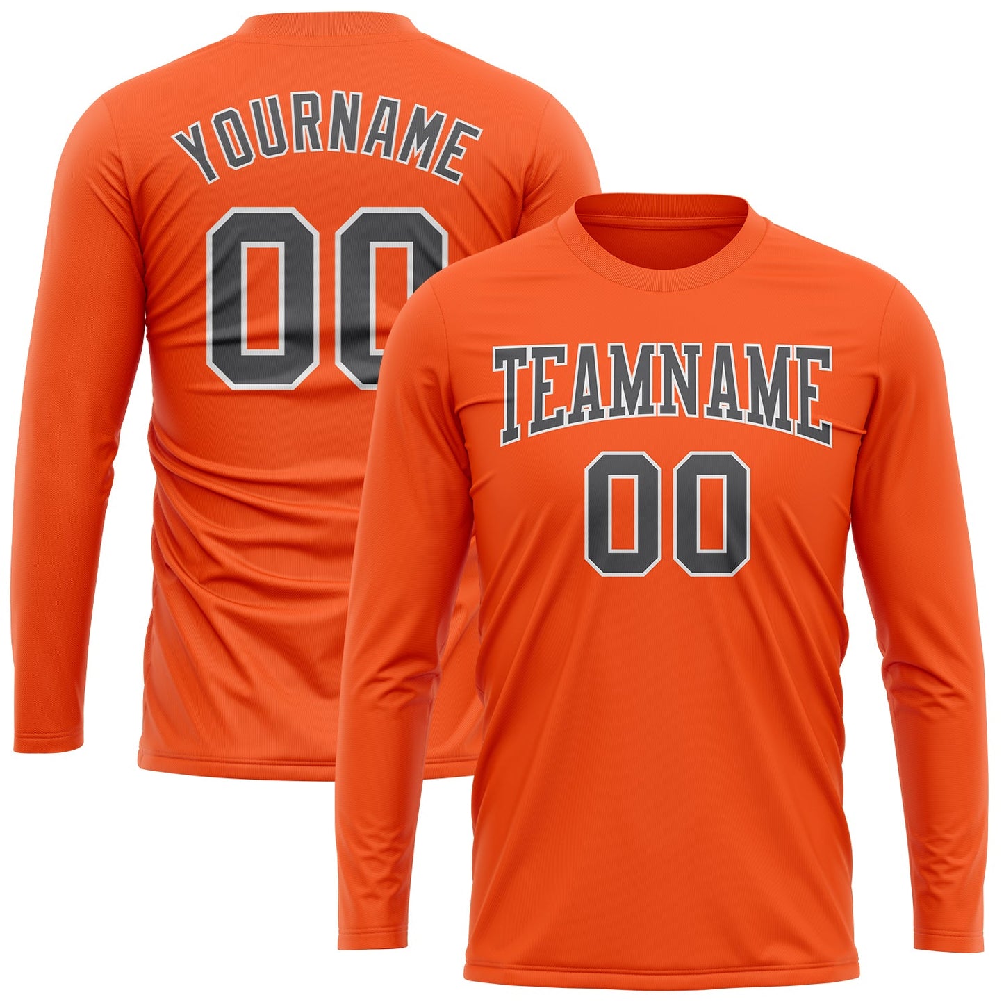 Custom Orange Steel Gray-White Long Sleeve Performance T-Shirt view 2