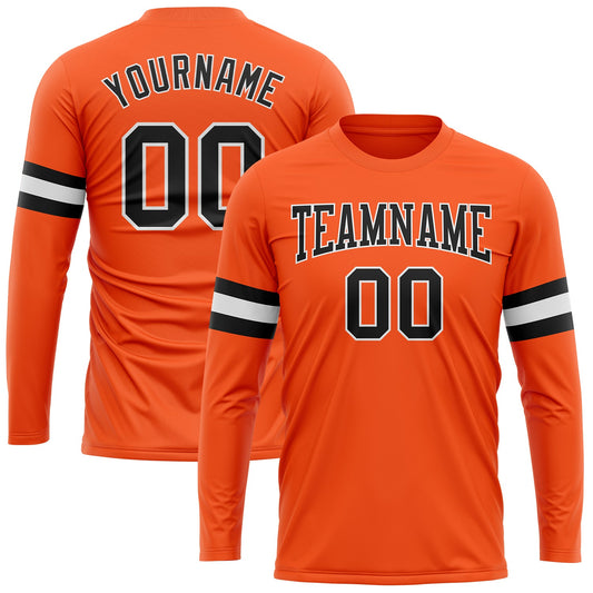 Custom Orange Black-White Long Sleeve Performance T-Shirt - Main View