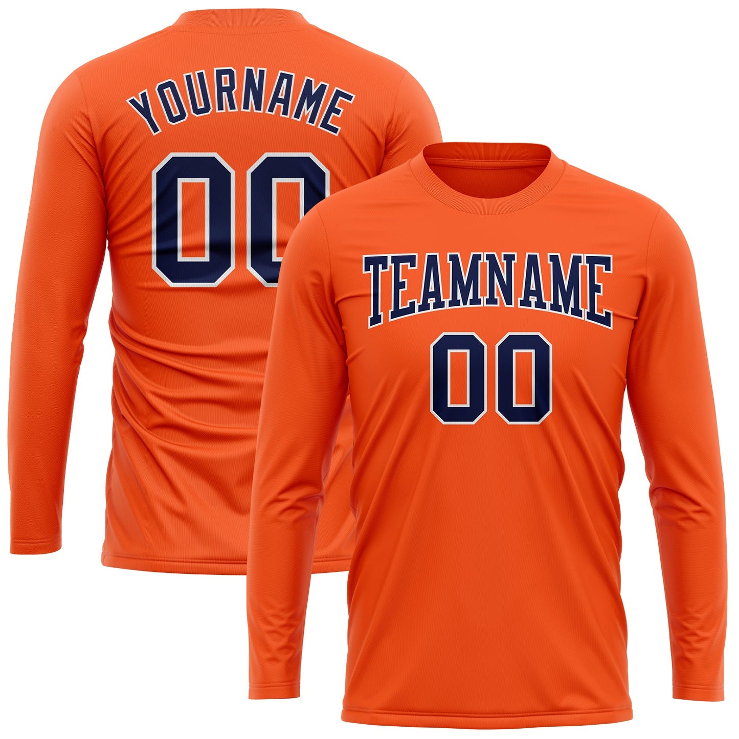Custom Orange Navy-White Long Sleeve Performance T-Shirt view 2