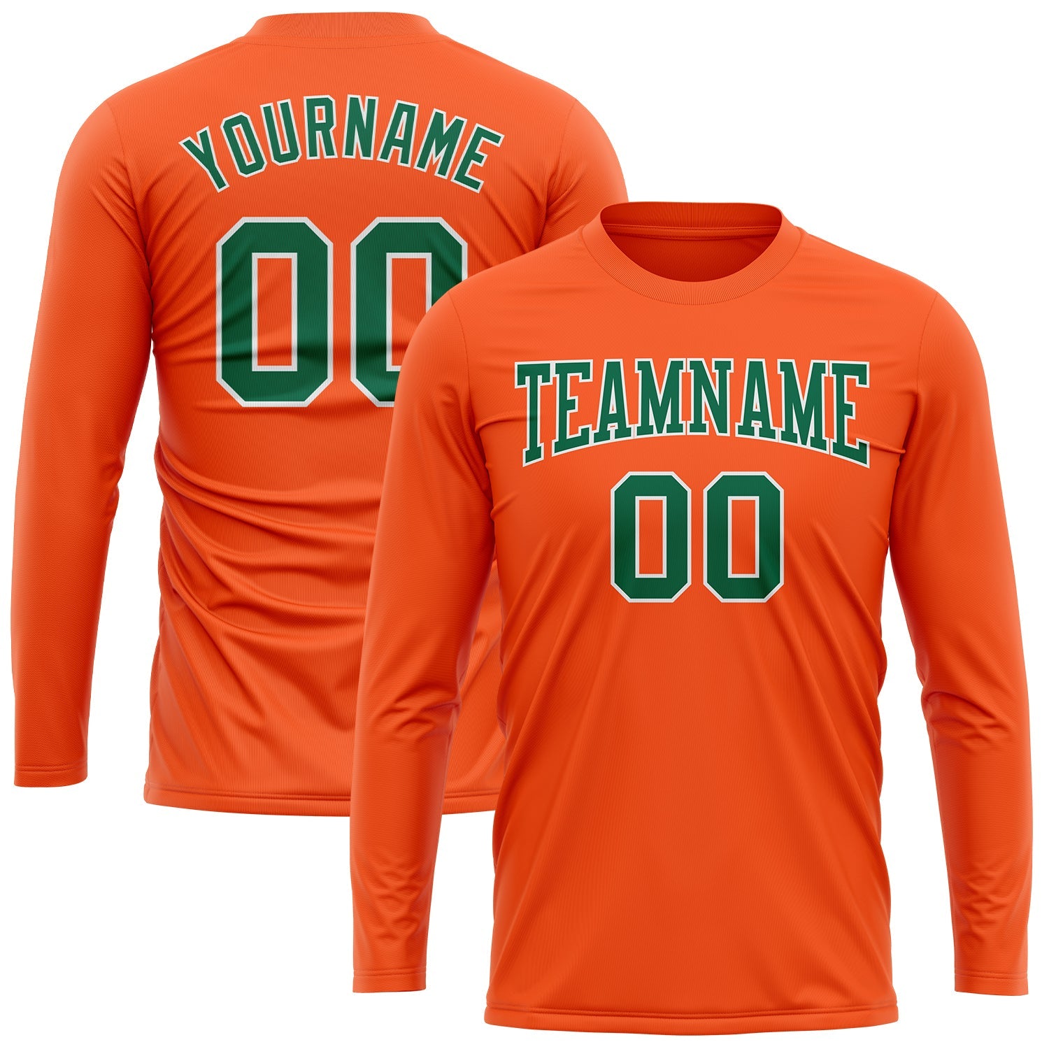 Custom Orange Kelly Green-White Long Sleeve Performance T-Shirt view 2