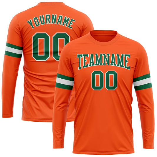 Custom Orange Kelly Green-White Long Sleeve Performance T-Shirt - Main View