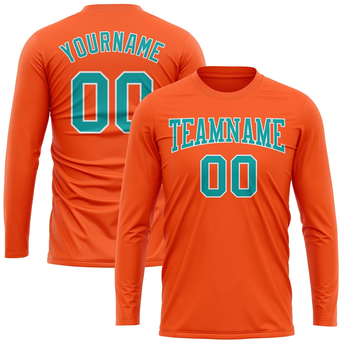 Custom Orange Aqua-White Long Sleeve Performance T-Shirt view 2