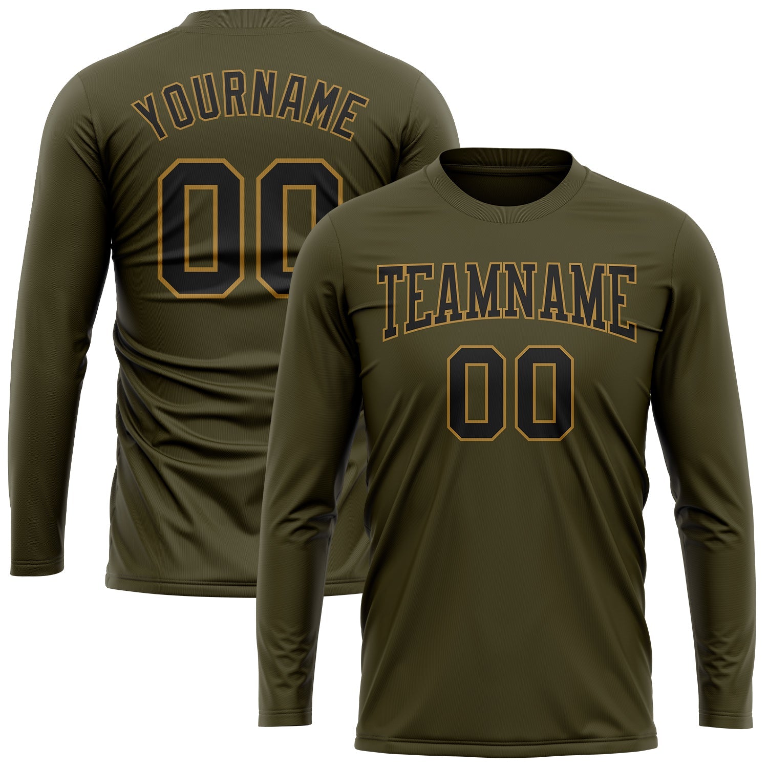 Custom Olive Black-Old Gold Long Sleeve Performance Salute To Service T-Shirt view 2