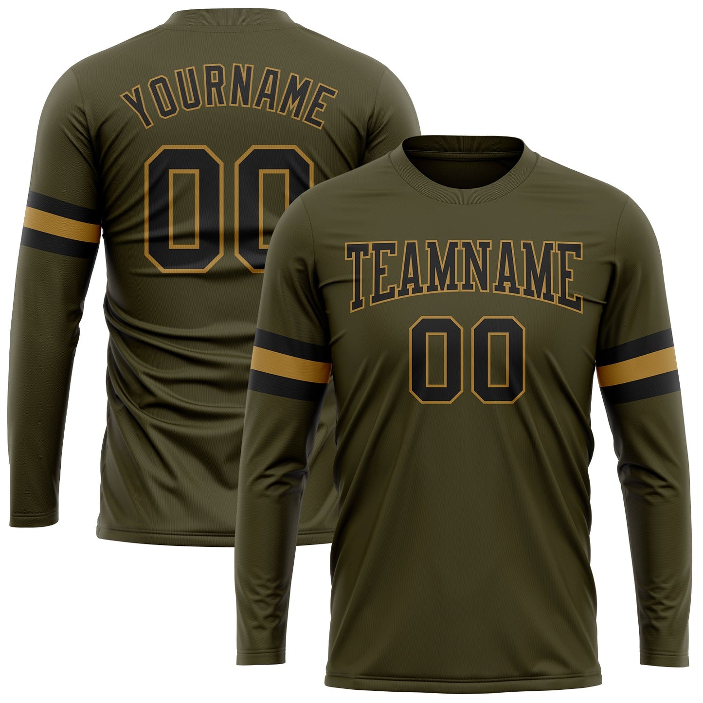 Custom Olive Black-Old Gold Long Sleeve Performance Salute To Service T-Shirt - Main View