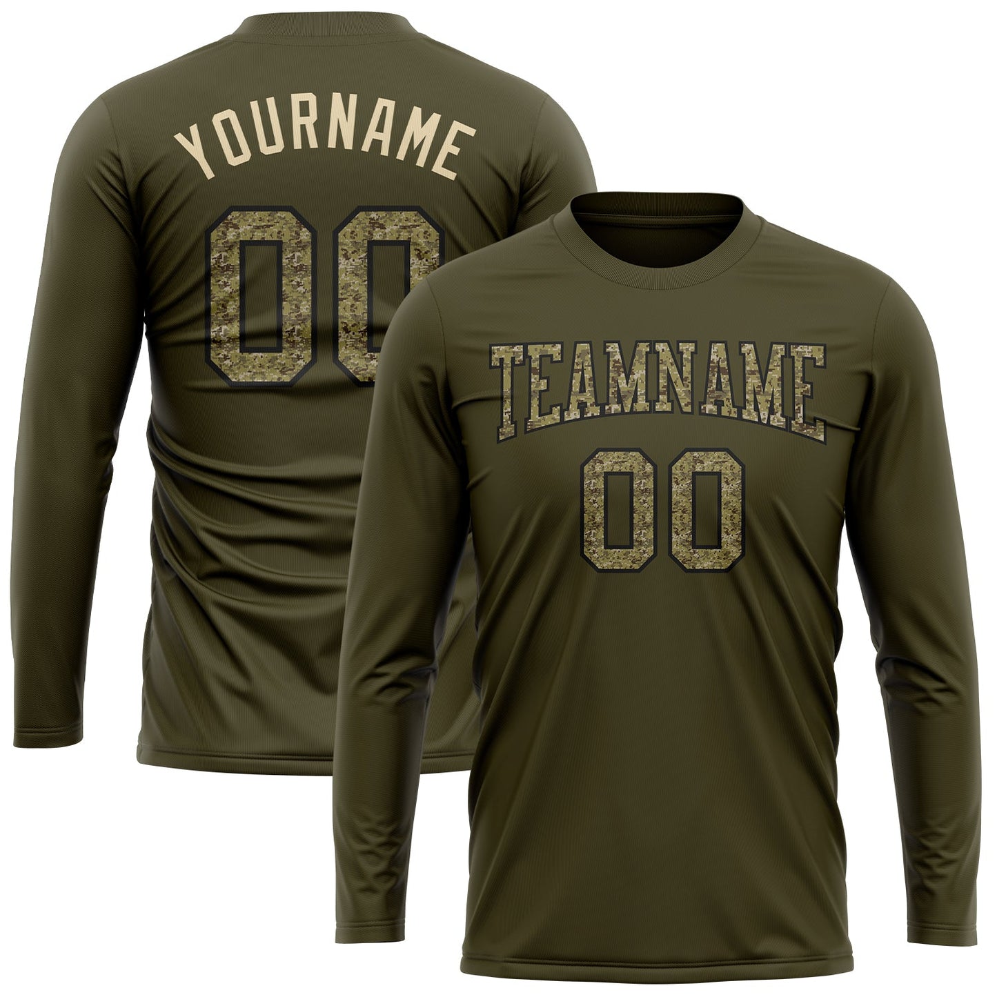 Custom Olive Camo-Black Long Sleeve Performance Salute To Service T-Shirt view 2