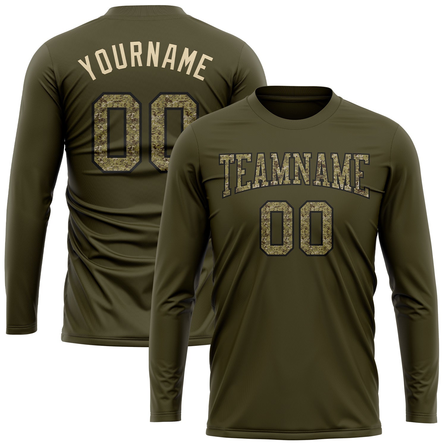 Custom Olive Camo-Black Long Sleeve Performance Salute To Service T-Shirt view 2