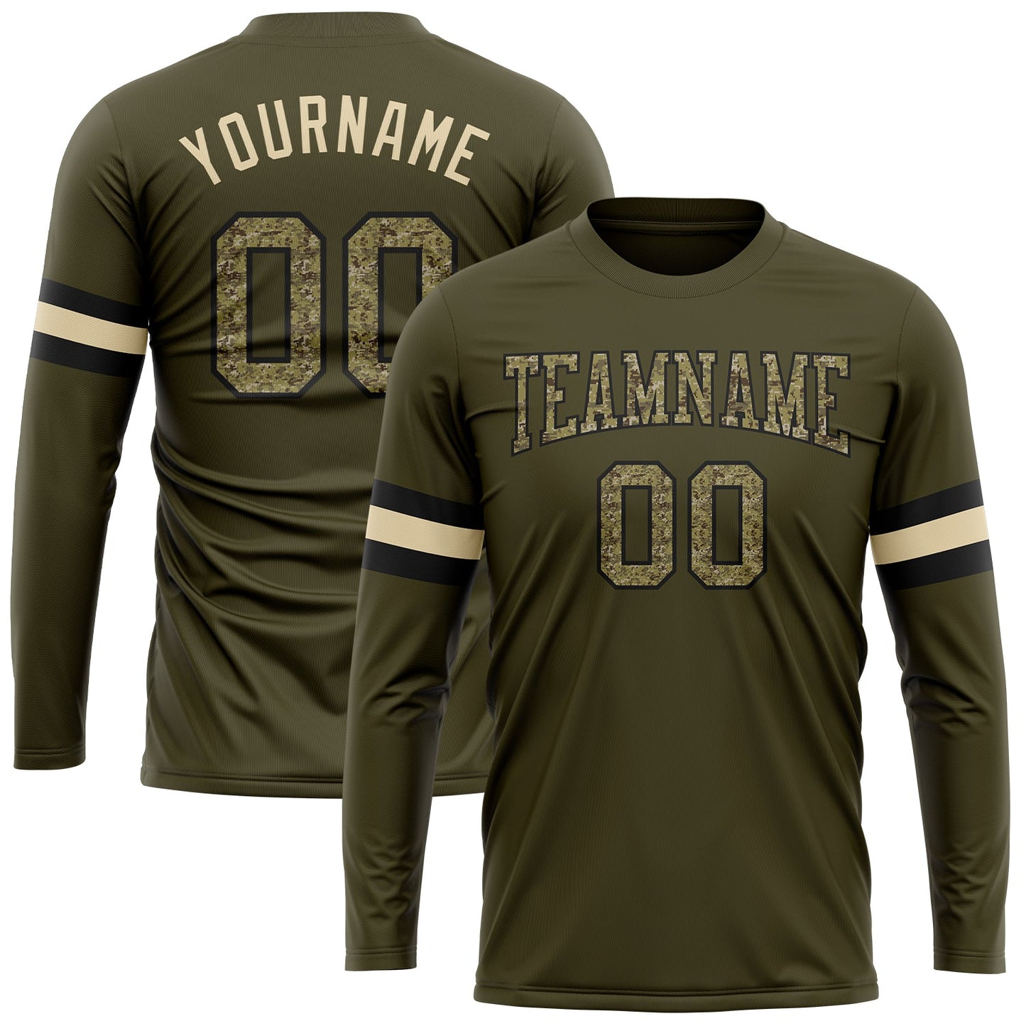 Custom Olive Camo-Black Long Sleeve Performance Salute To Service T-Shirt - Main View