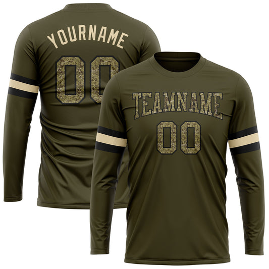 Custom Olive Camo-Black Long Sleeve Performance Salute To Service T-Shirt - Main View