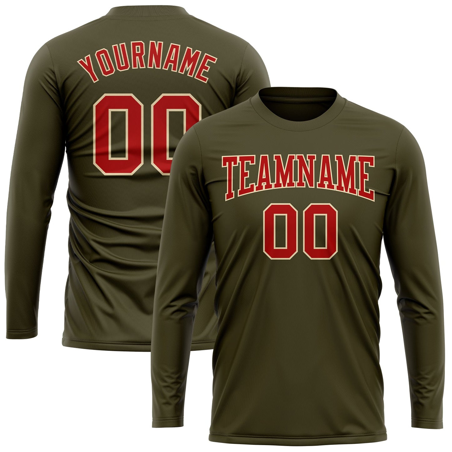 Custom Olive Red-Cream Long Sleeve Performance Salute To Service T-Shirt view 2