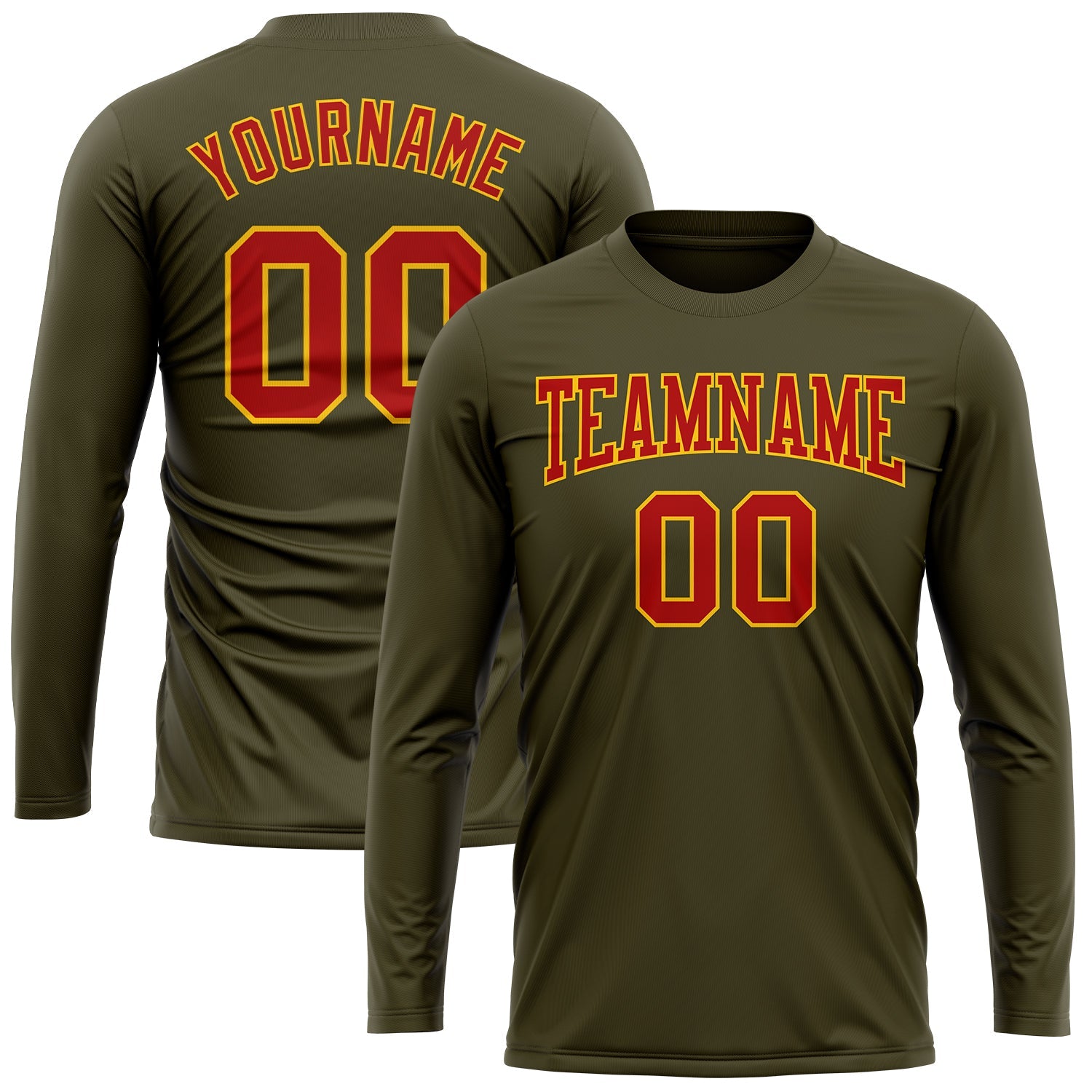 Custom Olive Red-Gold Long Sleeve Performance Salute To Service T-Shirt view 2