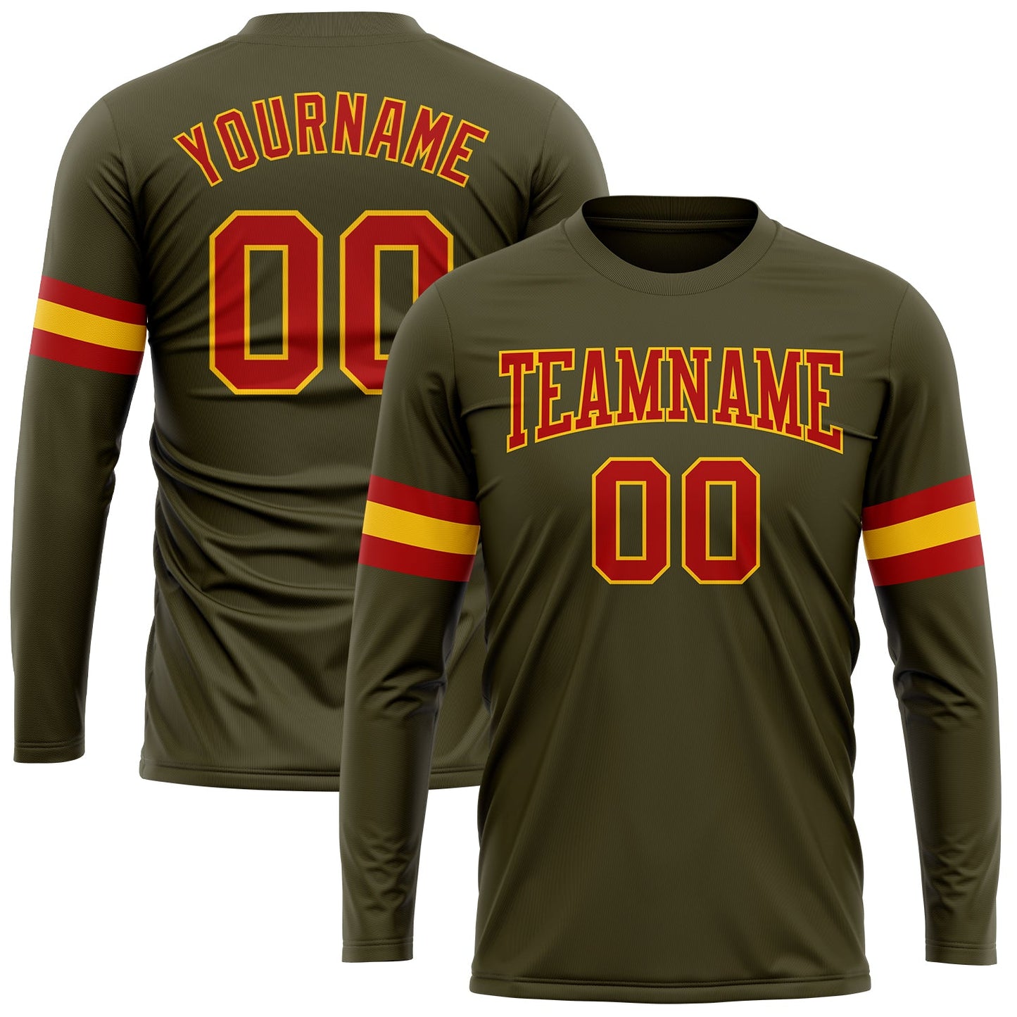 Custom Olive Red-Gold Long Sleeve Performance Salute To Service T-Shirt - Main View