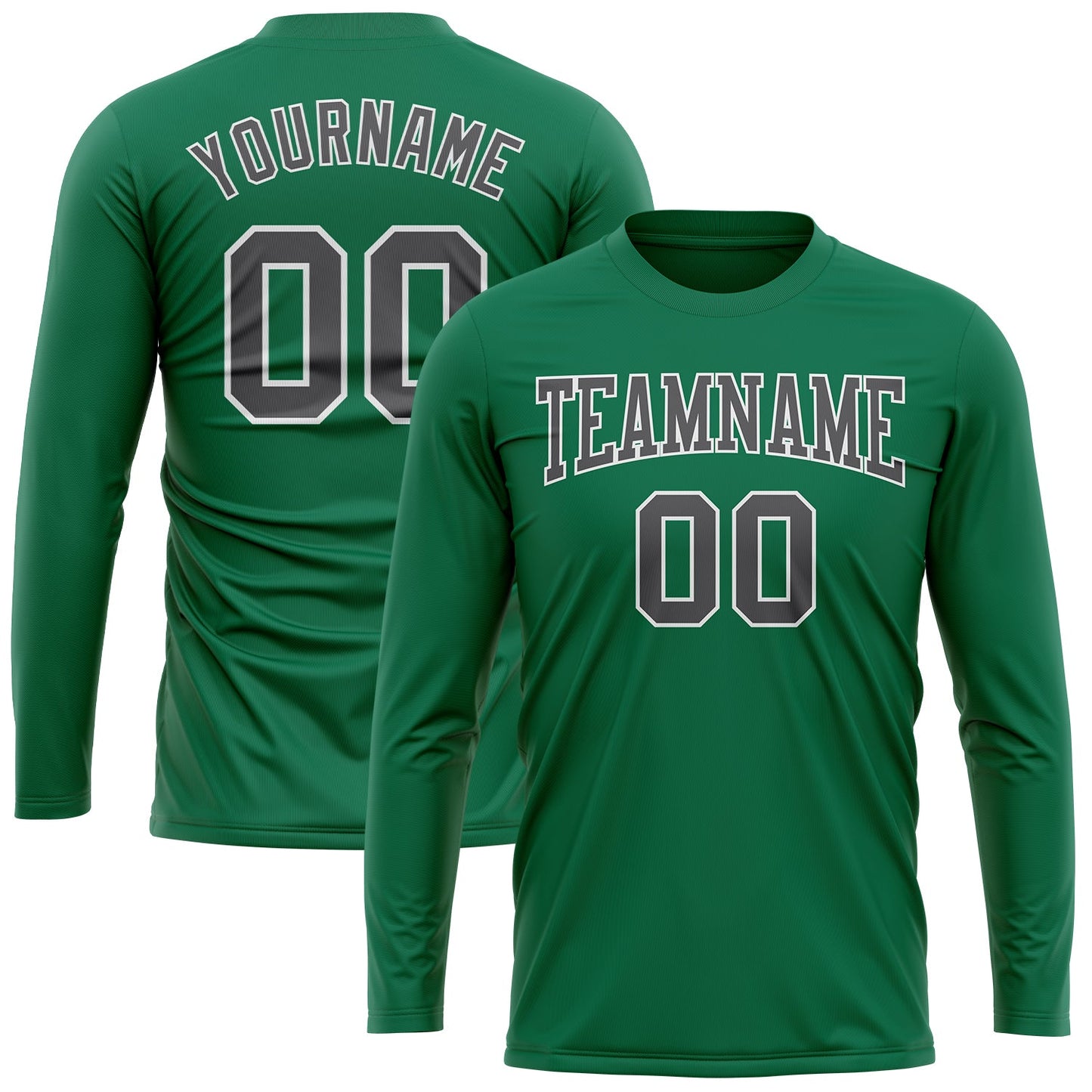 Custom Kelly Green Steel Gray-White Long Sleeve Performance Salute To Service T-Shirt view 2