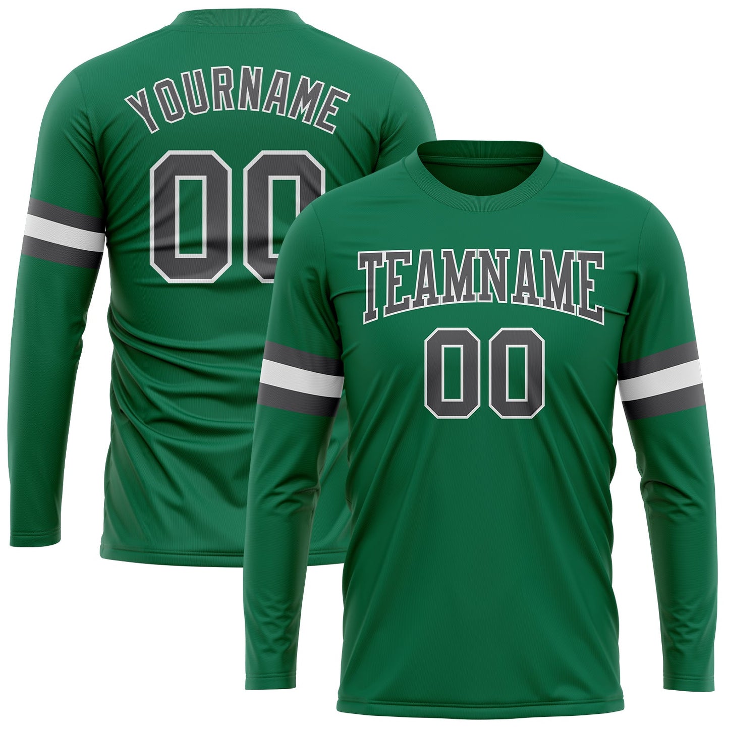 Custom Kelly Green Steel Gray-White Long Sleeve Performance Salute To Service T-Shirt - Main View