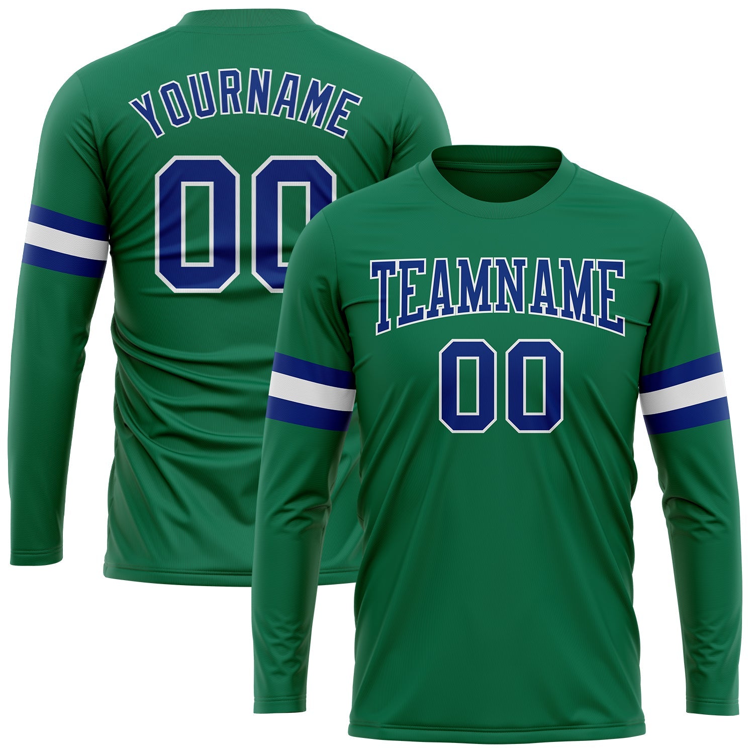 Custom Kelly Green Royal-White Long Sleeve Performance Salute To Service T-Shirt - Main View