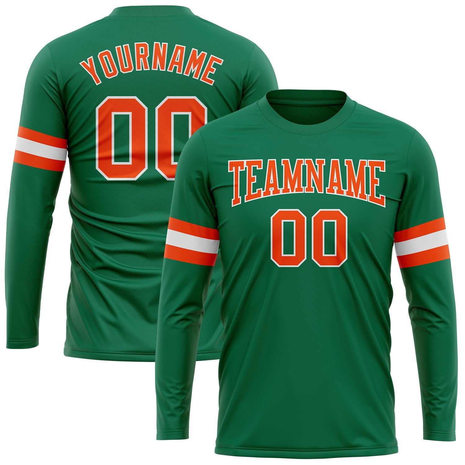 Custom Kelly Green Orange-White Long Sleeve Performance Salute To Service T-Shirt - Main View