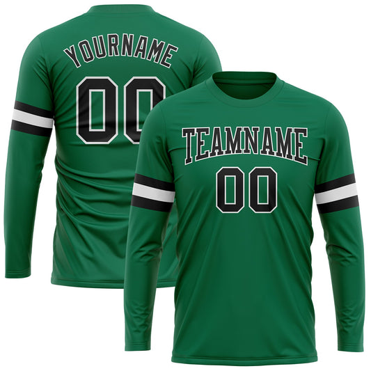 Custom Kelly Green Black-White Long Sleeve Performance Salute To Service T-Shirt - Main View