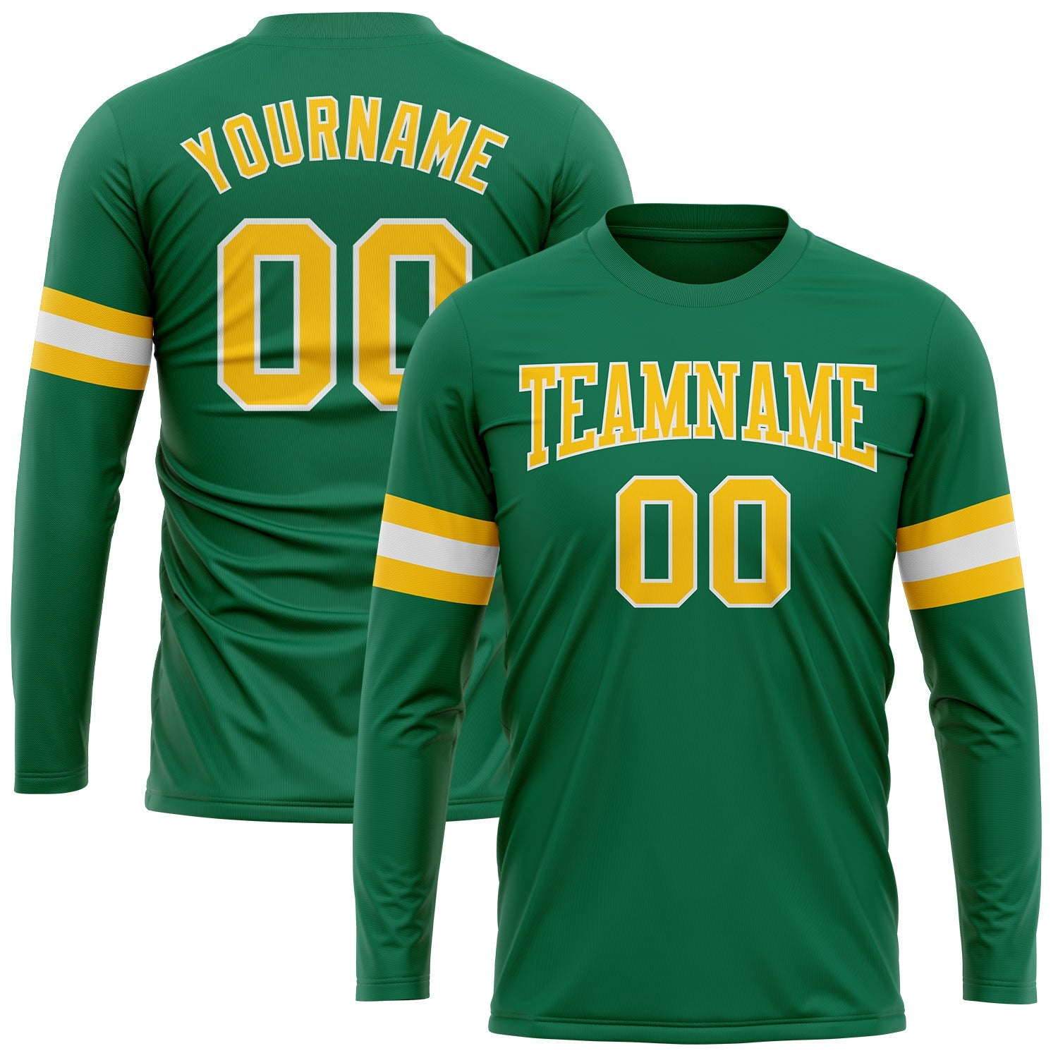 Custom Kelly Green Gold-White Long Sleeve Performance Salute To Service T-Shirt - Main View