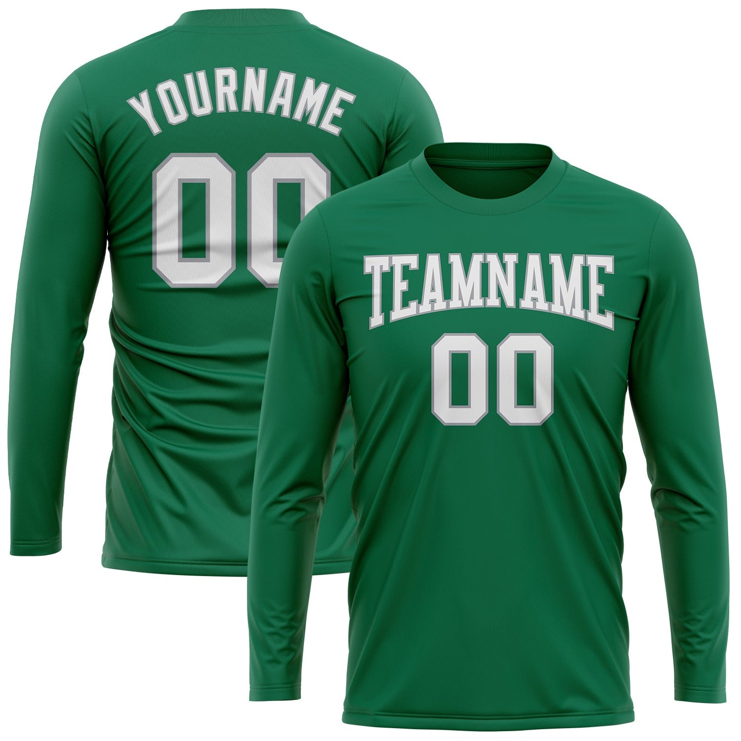 Custom Kelly Green White-Gray Long Sleeve Performance Salute To Service T-Shirt view 2