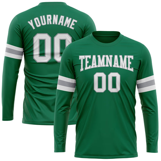 Custom Kelly Green White-Gray Long Sleeve Performance Salute To Service T-Shirt - Main View