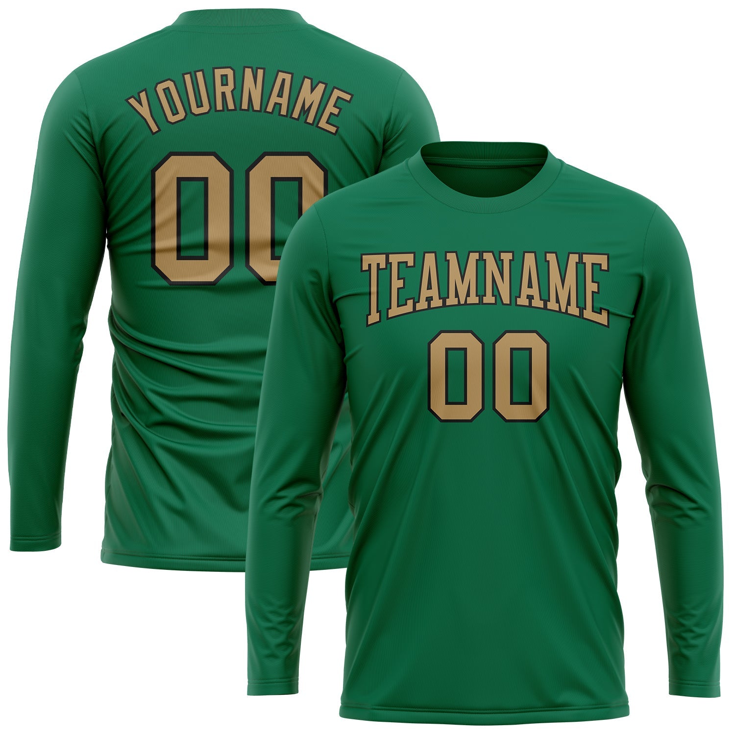 Custom Kelly Green Old Gold-Black Long Sleeve Performance Salute To Service T-Shirt view 2
