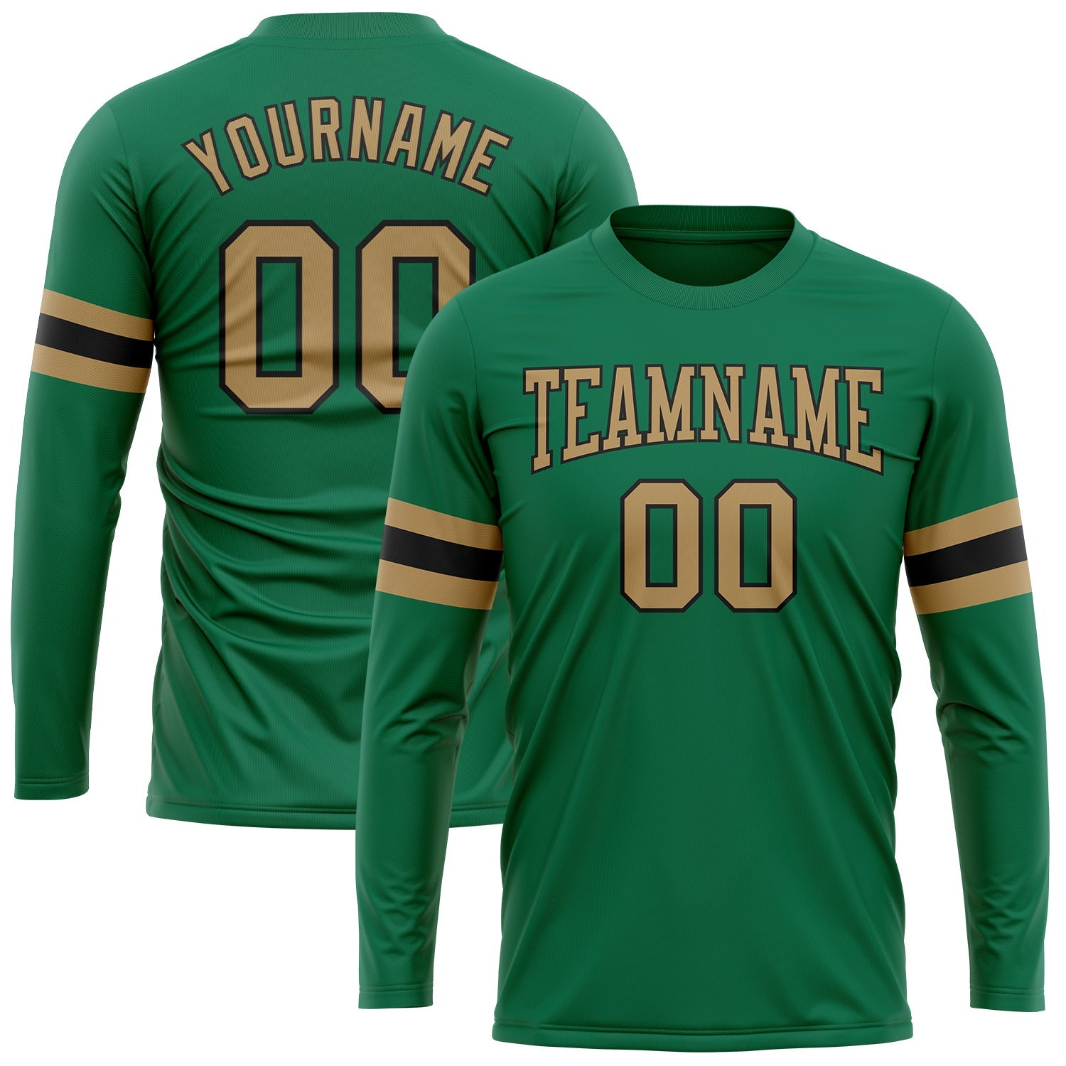 Custom Kelly Green Old Gold-Black Long Sleeve Performance Salute To Service T-Shirt - Main View