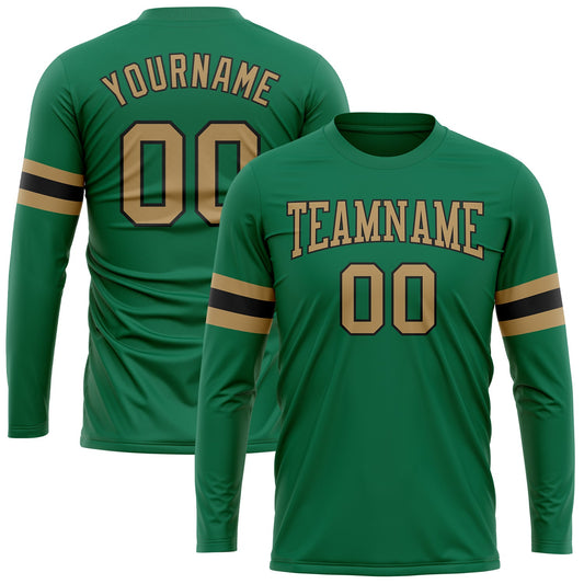 Custom Kelly Green Old Gold-Black Long Sleeve Performance Salute To Service T-Shirt - Main View
