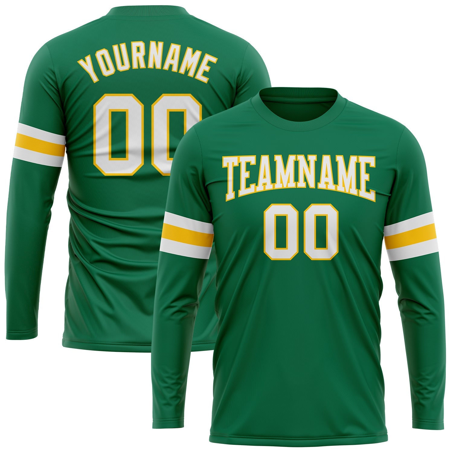 Custom Kelly Green White-Gold Long Sleeve Performance Salute To Service T-Shirt - Main View