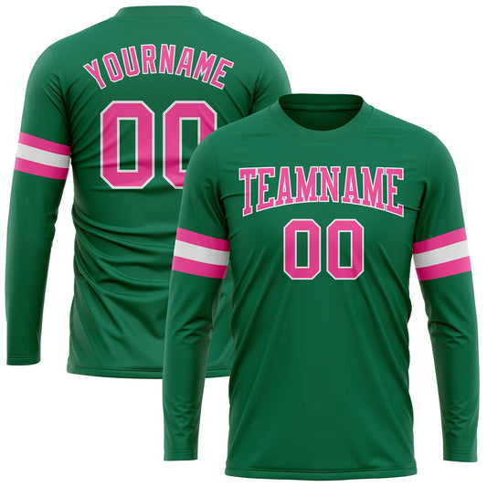 Custom Kelly Green Pink-White Long Sleeve Performance Salute To Service T-Shirt - Main View