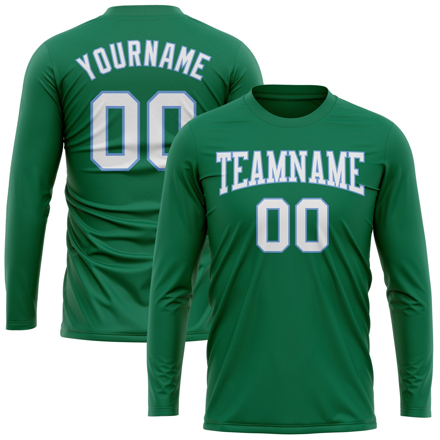 Custom Kelly Green White-Light Blue Long Sleeve Performance Salute To Service T-Shirt view 2