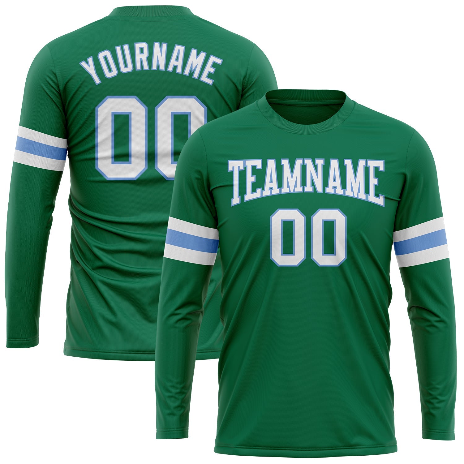 Custom Kelly Green White-Light Blue Long Sleeve Performance Salute To Service T-Shirt - Main View