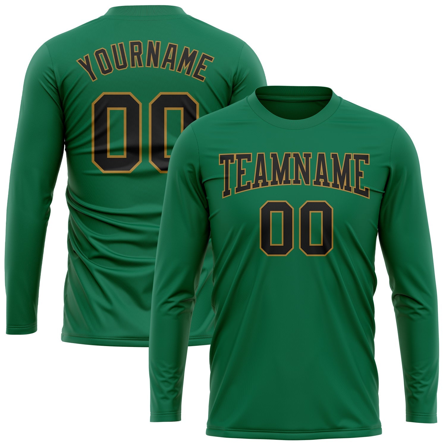 Custom Kelly Green Black-Old Gold Long Sleeve Performance Salute To Service T-Shirt view 2