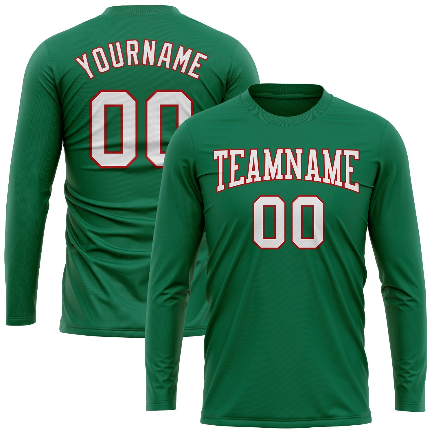 Custom Kelly Green White-Red Long Sleeve Performance Salute To Service T-Shirt view 2