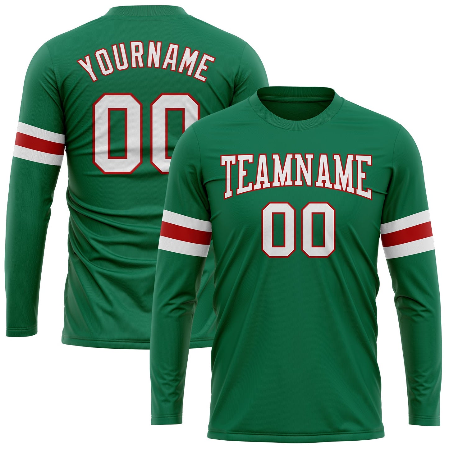 Custom Kelly Green White-Red Long Sleeve Performance Salute To Service T-Shirt - Main View