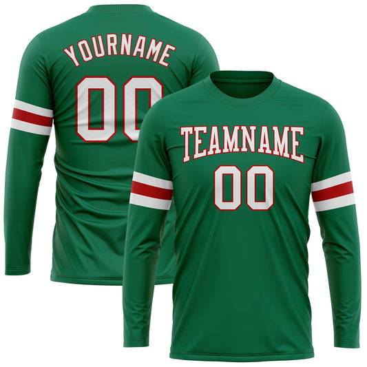 Custom Kelly Green White-Red Long Sleeve Performance Salute To Service T-Shirt - Main View