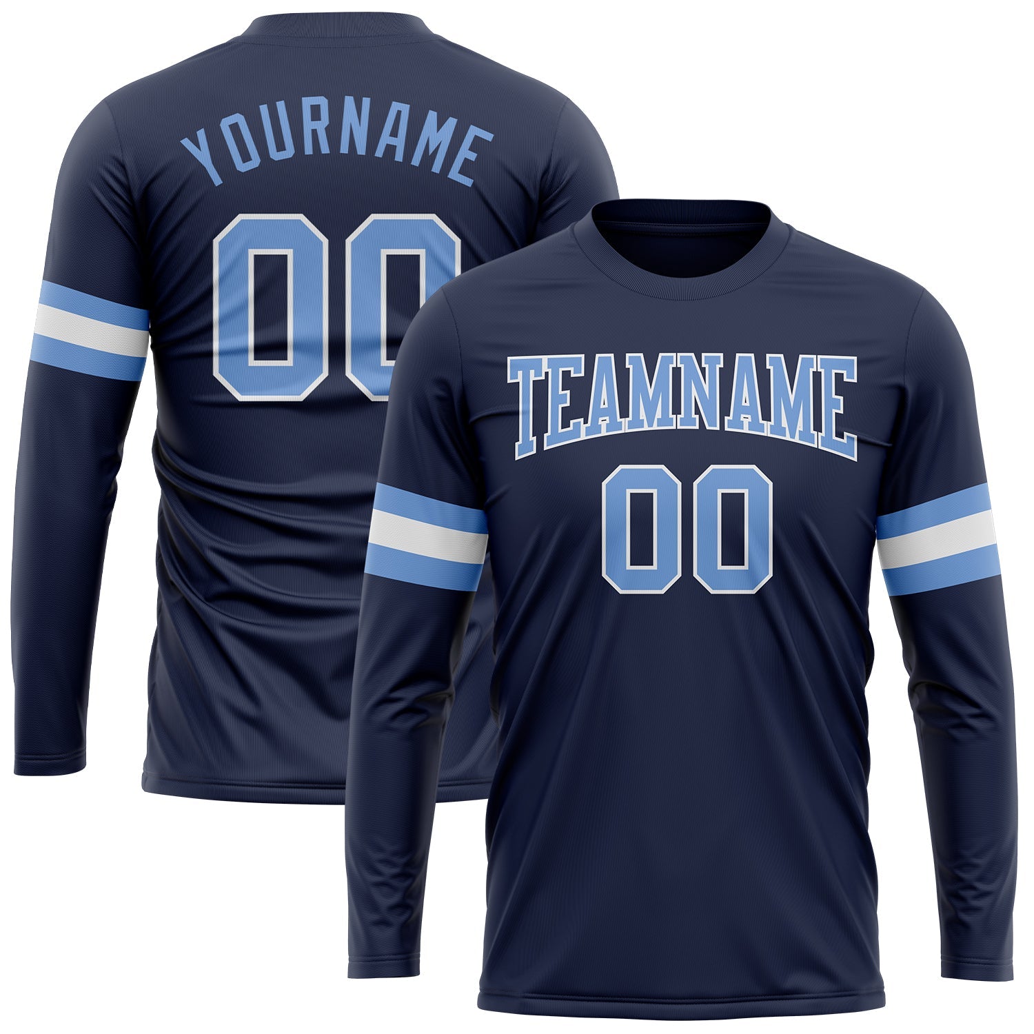 Custom Navy Light Blue-White Long Sleeve Performance Salute To Service T-Shirt - Main View