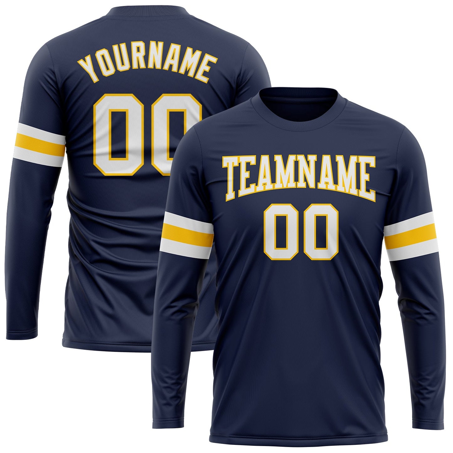 Custom Navy White-Gold Long Sleeve Performance Salute To Service T-Shirt - Main View