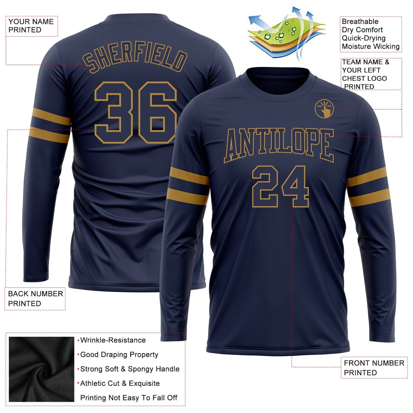 Custom Navy Navy-Old Gold Long Sleeve Performance Salute To Service T-Shirt view 3