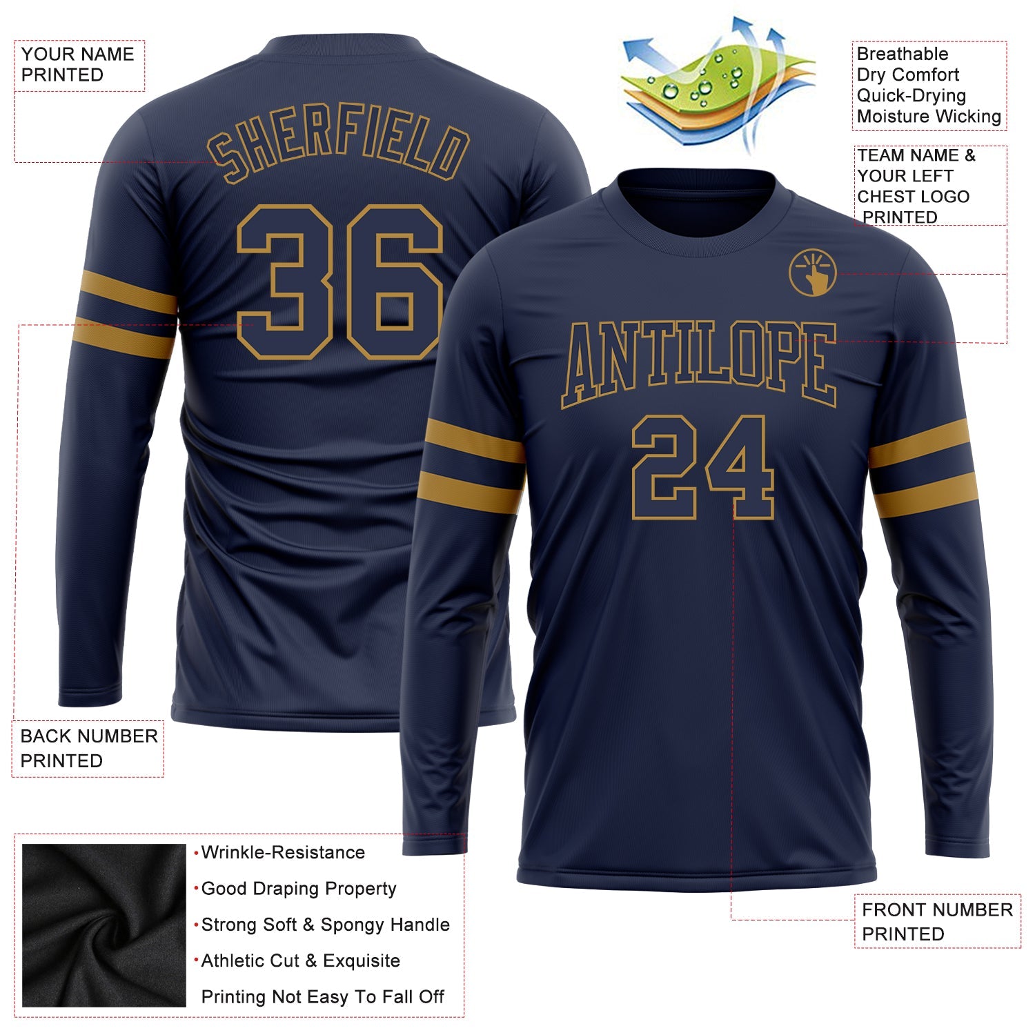 Custom Navy Navy-Old Gold Long Sleeve Performance Salute To Service T-Shirt view 3