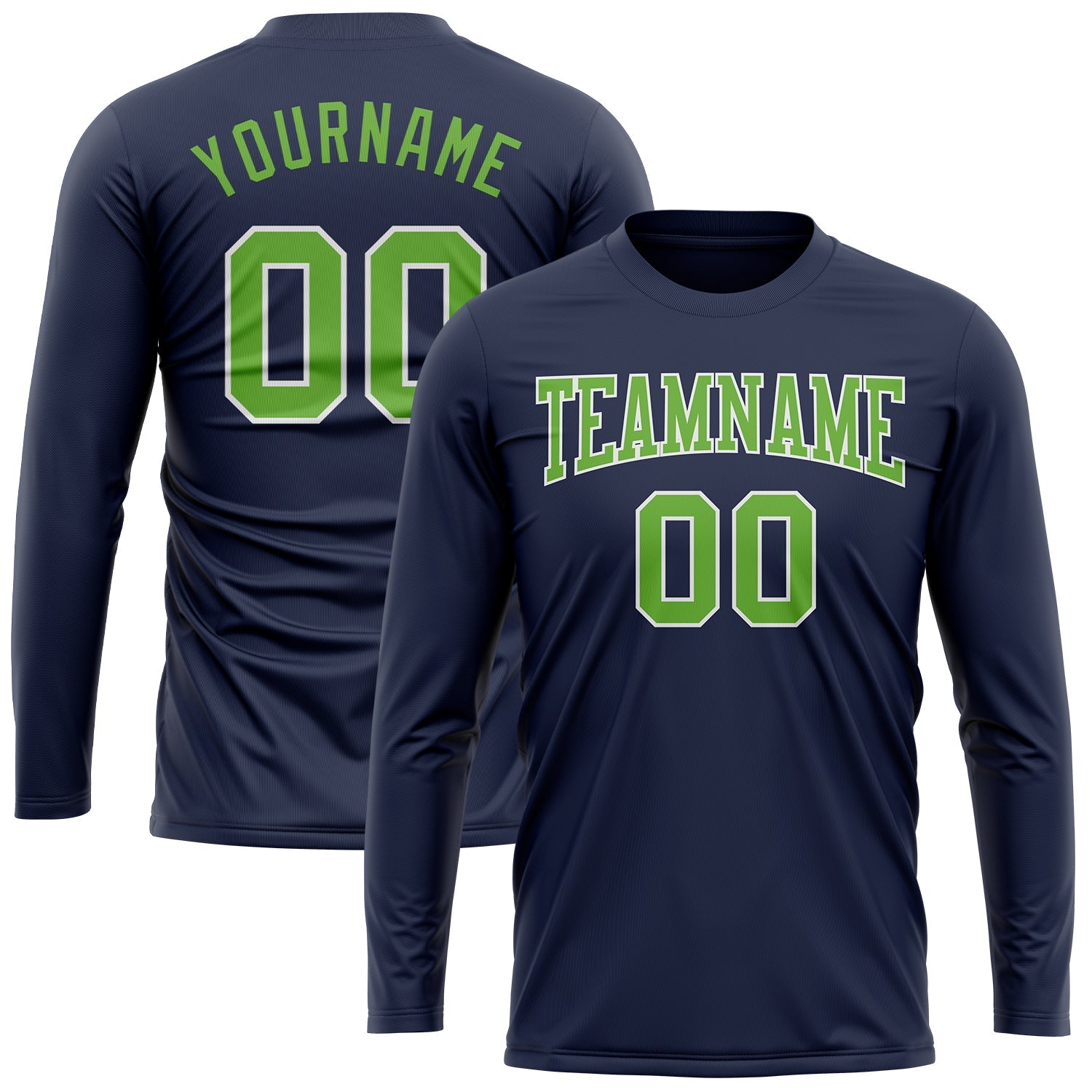 Custom Navy Neon Green-White Long Sleeve Performance Salute To Service T-Shirt view 2