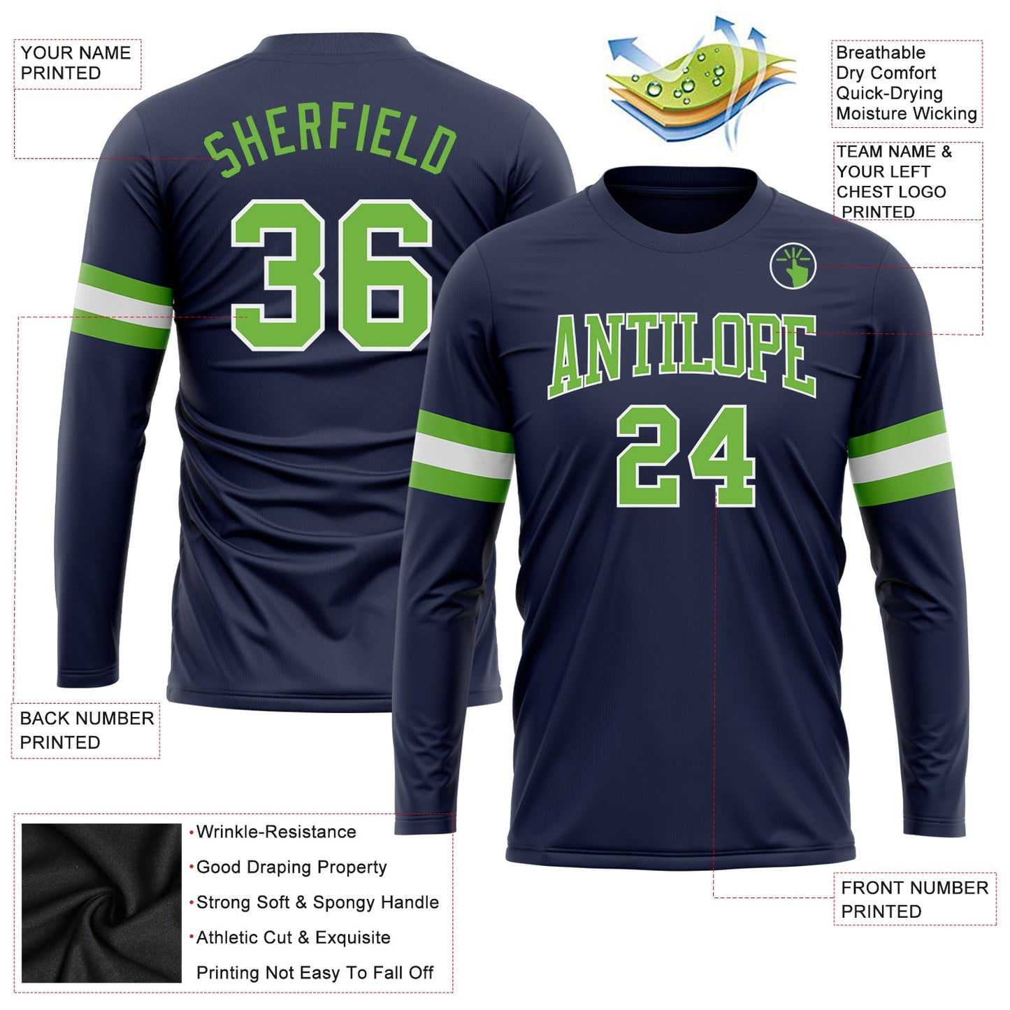 Custom Navy Neon Green-White Long Sleeve Performance Salute To Service T-Shirt view 3