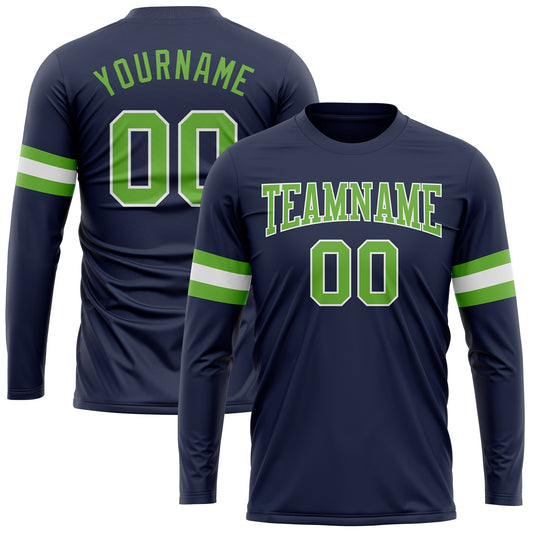 Custom Navy Neon Green-White Long Sleeve Performance Salute To Service T-Shirt - Main View