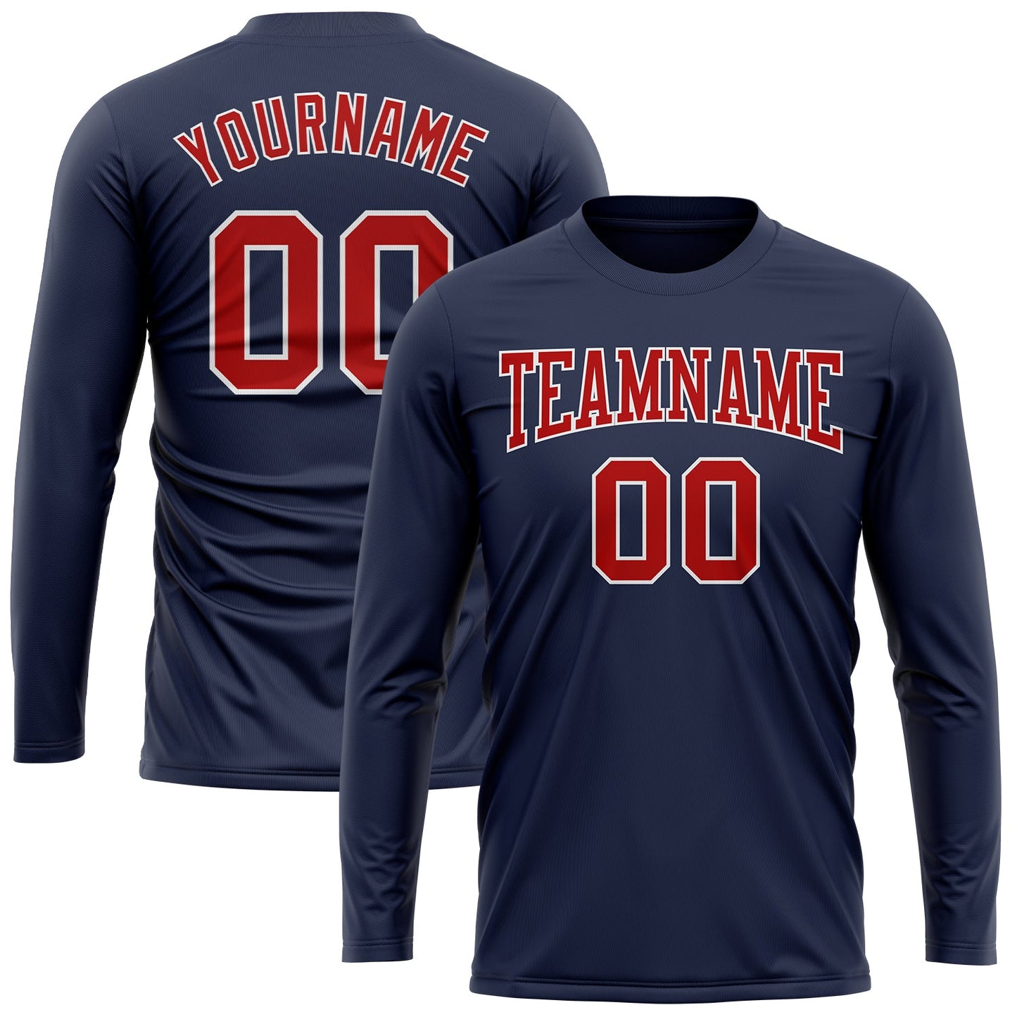 Custom Navy Red-White Long Sleeve Performance Salute To Service T-Shirt view 2