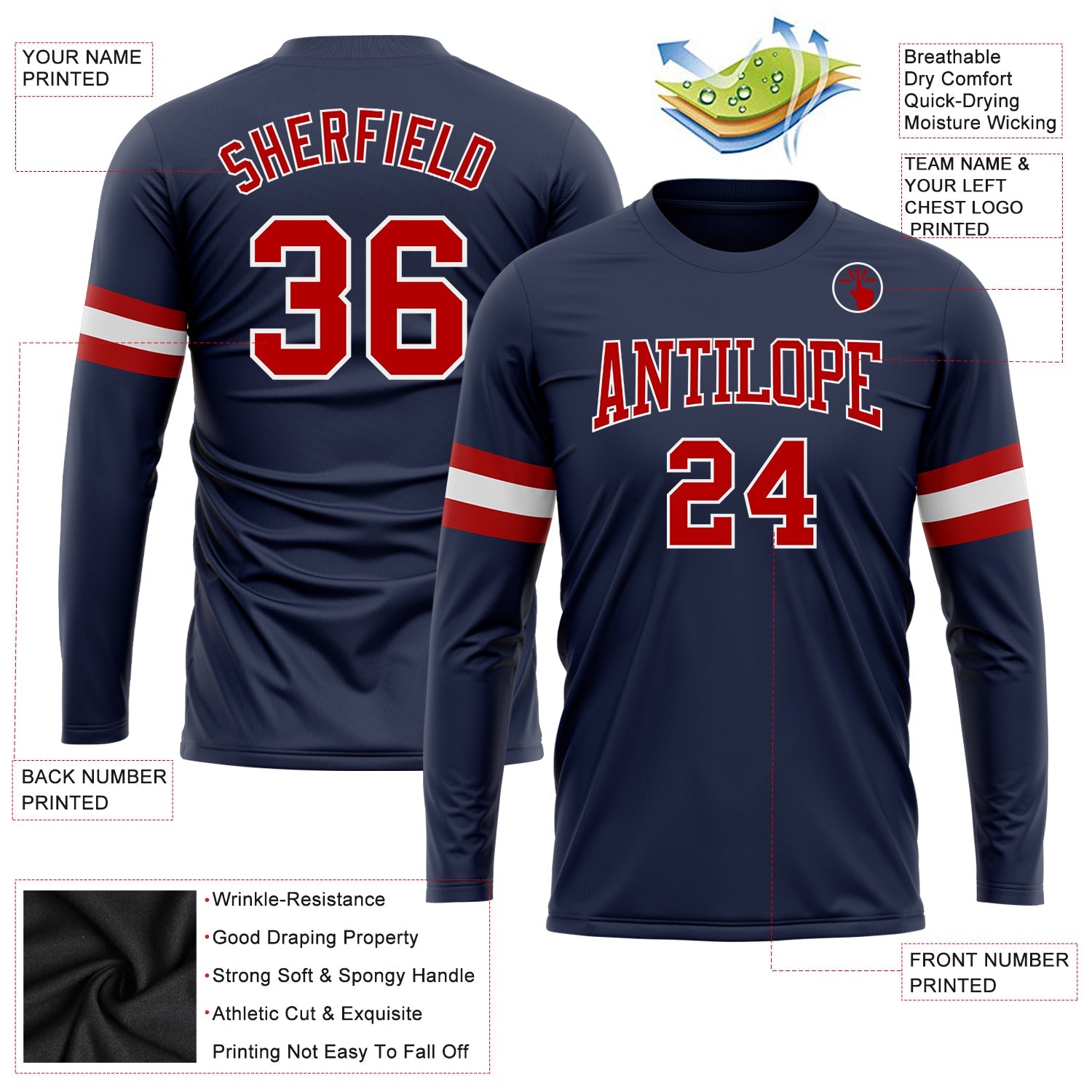 Custom Navy Red-White Long Sleeve Performance Salute To Service T-Shirt view 3