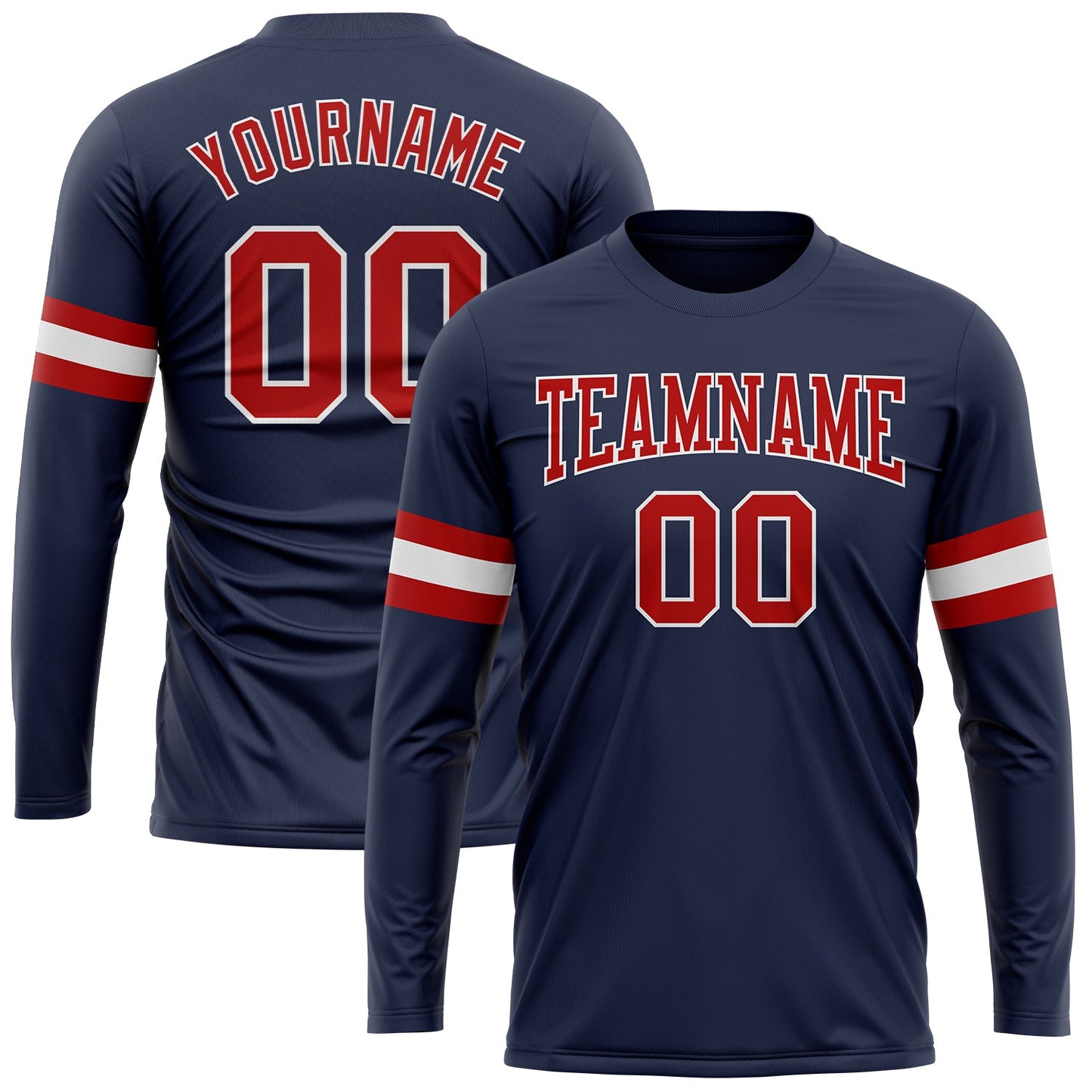 Custom Navy Red-White Long Sleeve Performance Salute To Service T-Shirt - Main View