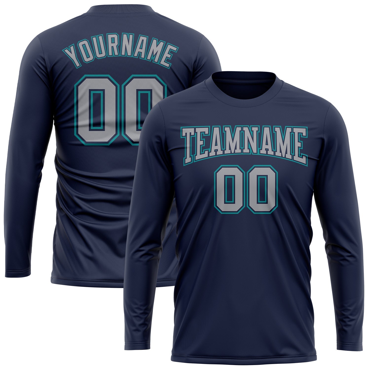 Custom Navy Gray-Aqua Long Sleeve Performance Salute To Service T-Shirt view 2